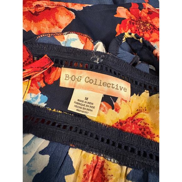 BOG COLLECTIVE Top Blue Pink Floral Tank Boho Fall | MEDIUM - Picture 6 of 7